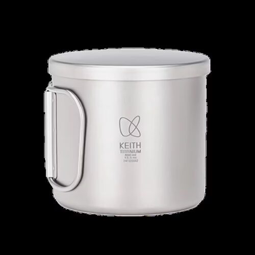 Single-Wall Titanium Mug with Folding Handle and Lid 13.5oz 400ml Keith Ti3211
